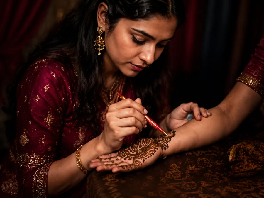 Beeru Gupta creating mehndi art