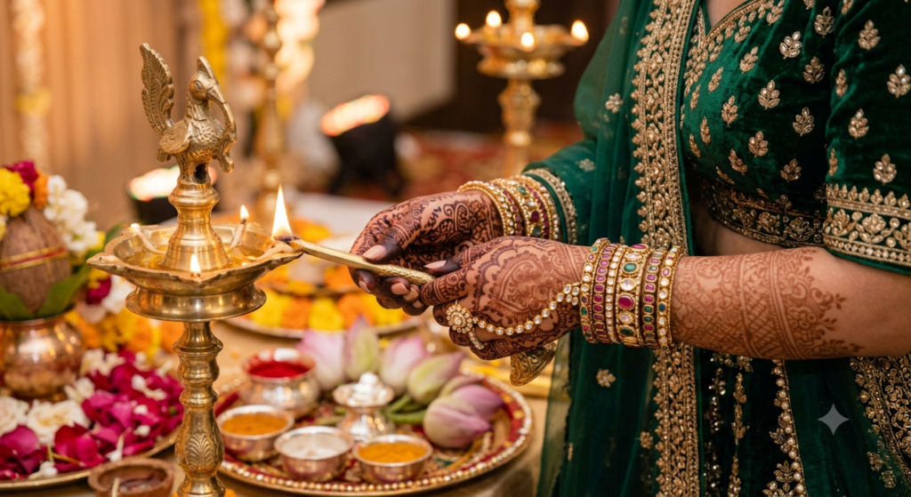 Intricate mandala bridal mehndi design at the center of the palm