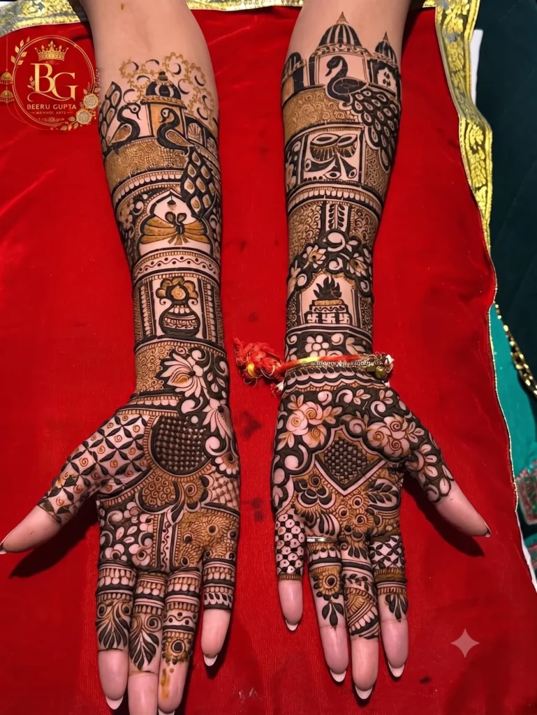 Beeru Gupta Mehndi Arts title card with henna inspired decoration